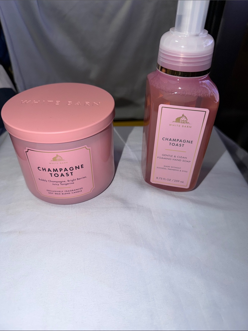 White Barn Champagne Toast Pink Hand Soap & Candle Set